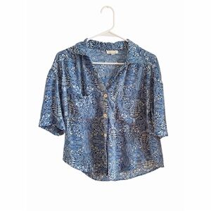 Blue Paisley Women's Button Up Blouse Top